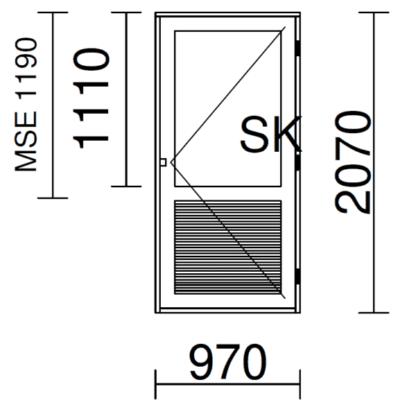 Valkoinen parvekeovi 970 x 2070 mm IOU/A