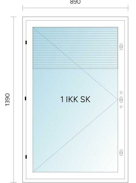 Avattava ikkuna 890x1390 mm MSEA valk/170mm