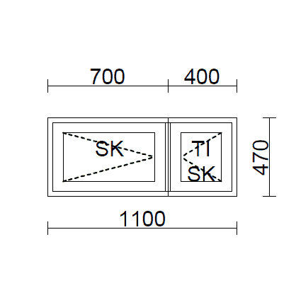 Avattava ikkuna 1100 x 470 mm MSEA_ST Valk/Valk 170 mm